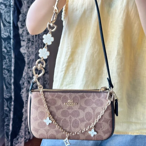 NWT Coach Nolita 19 In Signature Canvas Gold/Tan/Black Plus Extended Chain - Picture 6 of 10